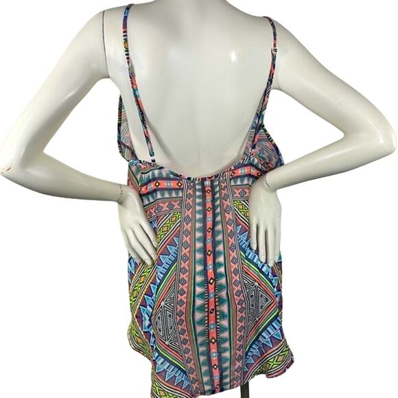 OP Tribal Aztec Boho Print Bathing Suit Cover Up Lg 11/13 Blues Oranges Yellows - Picture 4 of 10
